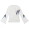 Camicia in chiffon con scollo a V, manica a pipistrello stampata primavera estate con maniche lunghe, vestibilità ampia, top bianco fata 13510 210521
