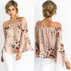 Sexiga Kvinnors Sexiga Off Shoulder Toppar Långärmad Blus Casual Shirt Blommor Lösa Toppar 210522