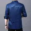 Totem Smooth Silk Satin Shirt Man 2021 Chinese Dragon Jacquard Heren Slanke Fit Lange Mouw Button Down Jurk Shirts Chemise 4XL Casual