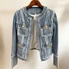 HIGH STREET Fashion Designer Stylish Jacket Women's Lion Buttons Tassel Fringed Denim 210521