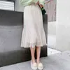 Korean Lace Shirt Women Fashion Spring High Wait Black Causal Midi Skirts Plus Size Elastic Waist Vintage 8773 50 210521