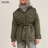 ベルトポケット薄いパーカーカーキ女性冬のシャツパーカーのコートアウトウゲージ211013