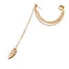 Kobiety Dziewczyna Urok Stylowy Punk Rock Leaf Łańcuch Chain Tassel Dangle Ear Cuff Wrap Kolczyk Sterling i Golden Biżuteria