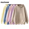 AACHOAE SOLID CASUAL TRACKSUIT 여성 스포츠 2 조각 세트 스웨트 셔츠 풀오버 후드 홈 스웨트 팬츠 반바지 복장 210929