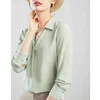 Suyadream mujeres blusas de seda 100% seda real sólido manga larga botón básico oficina dama blusa camisa elegante camisa 210323