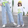 Jeans para menina grande buraco criança rasgada casual roupas adolescentes 210527