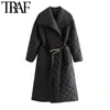 Kadın Moda Kalın Sıcak Kemer Ile Gevşek Yastıklı Ceket Vintage Uzun Kollu Cepler Kadın Giyim Şık Palto 210507