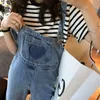 Kawaii Solid Loose Casual Denim Overalls Korean Spring Long Pants Women Heart Print Sweet Preppy Style Trousers 13A274 210525