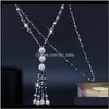 Fashion Shiny Crystal Beads Long Necklace Simple Joker Tassel Strand Sweater Chain Women Leisure Jewelry 4 Colors D061X Pendant Neckla 3Adek
