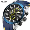 Megir homens militares relógios de relógios Homens à prova d 'água Forma Azul Silicone Strap WristWatch Homem Luxo Top Marca Luminosa Relógio 210329