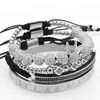 4pcs / set Main Tressage Bracelet Or Hip Hop Hommes Pave CZ Zircon Couronne Chiffre Romain De Luxe Bijoux Cadeau Saint Valentin Noël