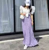 Maxi kjol kvinna kjolar kläder hög midja hajuku vintage streetwear blommig casual chiffong mode kjolar 210518