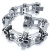 Heavy Large Men's Stainless Steel Bicycle Chain Skull Bracelet Biker Polished Punk Rock Link Wristband 22mm Wide with Velvet Bag