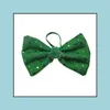 Bugkrawatten Mode Asoresen Pailletten Green Schmuck für Männer Hohe Qualität Klee Krawatte Vorgebundene Einstellbare Bowtie Festival Geschenke 6 Arten Drop Deli