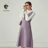 FANSILANEN Fake two piece set vintage knitted sweater dress Women flare sleeve black midi Autumn winter slim office 210607