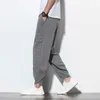 Katoen linnen harembroek mannen plaid elastische taille streetwear joggers 2020 herfst breed-legged baggy casual broek broek mannen X0723