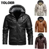 Heren fleece voering PU lederen jassen jassen met capuchon herfst winter casual motorfiets jas voor mannen windjack biker jassen 211101