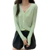 Camicia di protezione solare da donna in cardigan lavorato a maglia con scollo a V in seta ghiaccio retrò, top casual, abbigliamento estivo di moda coreana 210520