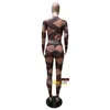 Women's Two Piece Pants Black Nude Plaid Print Sexy 2 Piece Set Women Club Outfits Mesh Sheer Bodycon Jumpsuit Matching Sets