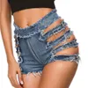 Kvinnors shorts Tassel High Rise midja Short Cut Sexig denim Bandage Hollow Out Jeans Micro Mini Club Wear Plus Size 3