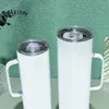 Sublimação reta 20oz 30oz Skinny Tumblers com alça de aço inoxidável parede dupla isolada Garrafa de água de vácuo DIY Impressão de transferência de calor Beber copos