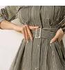 High quality Autumn winter Runway Fashion Women Business stripe Slim Jacket Coat Suits + Hight waist women split skirt suit with 210514