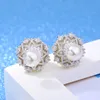 S925 Sterling Silver Stud Earrings Luxury Pearl Lace Crystal Double Side OL Love Designer Ear Rings Earring Earing Jewelry8372458