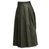 Primavera minimalista mujeres ejército faldas verdes plissee cuero rock cintura alta una línea rodillas longitud falda QZ03706 210510