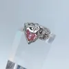 Anneaux de mariage à la mode femme rose Zircon pierre anneau breloque couleur argent fiançailles classique cristal coeur ouvert pour les femmes
