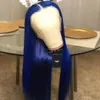 Longo cabelo reto azul azul sintético peruca dianteira parte médio pré-arrancada resistente ao calor de glúel para mulheres negras