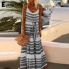 Everkaki Boho Print Maxi Slip Dress Women Summer Vestido Geometrico Belt Plus Ladies Ladies Long Dresses女性2021 New 210320