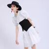 [EAM] Women White Ruffles Split Joint Temperament Dress Round Neck Short Sleeve Loose Fit Fashion Spring Summer 1W191 21512