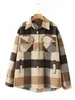 vintage green lattice shirt jackets womens loose plaid coat winter plus size casual women jacket 210914