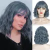 Synthetic Wigs Vigorous Short Wavy Wig With Bangs Black For Women Natural Brown Mixed Hair Bob Heat Resistant Fiber