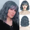 Perucas sintéticas vigorosas peruca ondulada curta com bangs preto para mulheres naturais marrom marrom bob resistente ao calor fibra