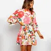 Summer Sexy beach Dress Women Fashion mini dress Print Long Sleeve Lace Up Waist sweet Ladies women vestidos 210508