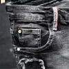 Мужчины серые рваные джинсовые шорты летние отверстия черные джинсы высококачественные мягкие хлопчатобумажные растягивающие джинс длина колена 210716