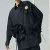 [EAM]ウォメックブラック浮い流す不規則な大きさのブラウスラペル長袖ルースフィットシャツファッション春秋1DD6225 21512
