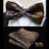 Bow Ties Pink Plaid Solid Men's Tie Silk Jacquard Woven Wedding Party Bowtie Hanky Brooch Set Men Butterfly Necktie Donn22