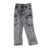 IEFB Streetwaer Multi Pocket Black Jeans Uomo Hip Hop Fashion Leg Split Pantaloni larghi in denim dritti VintageTrend Casual 9Y7474 210524
