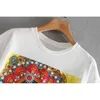 Kvinnor Grundläggande o Neck Kortärmad Rolig Utskrift Casual T-shirt Kvinna Fritid Stickad T-shirt Chic Tops T611 210623