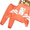 Girls Sports Clothes Autumn Striped Coat + Pants 2PCS Outfit Teenagers College Style Tracksuit for 4-13Y 210611