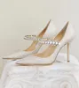 Italien London Baily Pumps Glitter kvinnors sandaler skor kristallpärlband perfekt brud bröllopsklänning pekade tå höga klackar dam lyx EU35-42