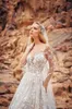 Newest A Line Wedding Gowns Lace Applique Long Sleeve Backless Sweep Train Beach Bridal Plus Size Illusion Boho robe de mariée