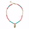 Chokers Bohemian Bunte Muschelstücke Blauer Stein Perlen Halskette Handgemachter trendiger Charme Strandschmuck für Frauen Anhänger Choker Morr22