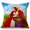 Cushion/Decorative Pillow Fashion Black Woman African Art Africa Daily Life Harvest Party Oil Painting Home Decor Sofa Case Linen Cushion Co