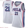 100% Cousu Joel Embiid # 21 Maillots de basket-ball pour hommes BLANC BLEU ROUGE Pas cher Hommes Femmes Maillot Jeunesse XS-6XL