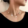 European Popular Gold Silver Plated Steric Cute Butterfly Choker Necklace for Women Charm Short Necklace Bridal Wedding Jewelry Anniversary Valentine's Day Gift