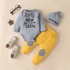 Baby Spring Costume Romper Kids Boys Girls Długim Rękawem Kombinezony + Kapelusze 3 sztuk Outwear Odzież na urodzeni 0-24m Odzież 220106