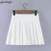 Vintage Solid Pleated Mini Skirt Kvinnor Back Zipper Hög midja Casual Sommar Fashion Jupe Femme 210430